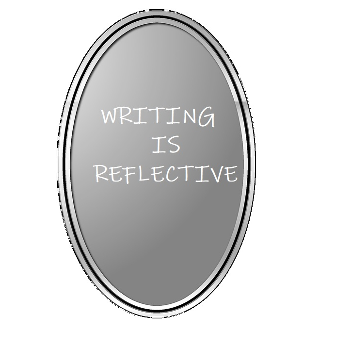 A mirror with "Writing is Reflective" written in it